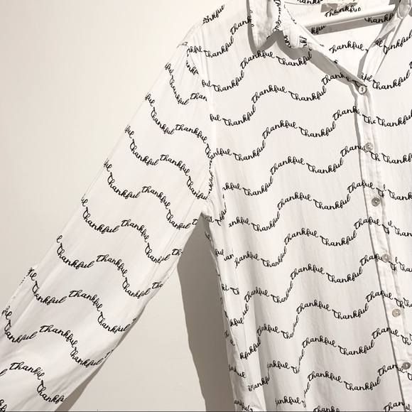 JANE AND DELANCEY Anthropologie Thankful Typography Button Down Shirt Size L - Picture 5 of 13